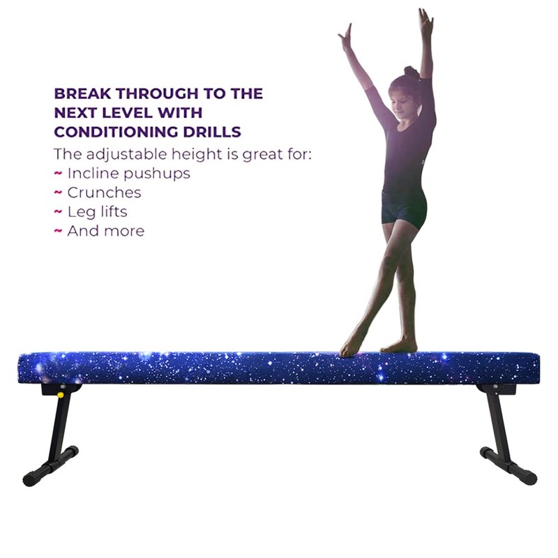 Sealoha 8ft Ultrasimple Adjustable&Foldable Balance Beam,High-Low Floor Beam Suede Gymnastics