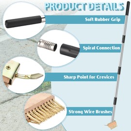GADFlSH Manual Crevice Weeding Tool, Crack Weeder with 2 Weed Brush Heads, Crevice Weeding Hook with Adjustable Steel Handle for Patios, Decks & Garden Paths