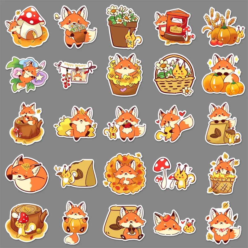 \ `tz Pegatinas Otoñales Little Fox Leisheng, 50 Unidades .