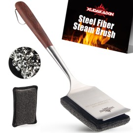 XUDAKAIXIN Bristle-Free Steam Cleaning Grill Brush,with Extended Luxurious Rosewood Handle and 1 Replacement Head,BBQ Grill Cleaning Brush Kit,Safe Grill Cleaner for Outdoor Grill,Gifts for Men/Dad