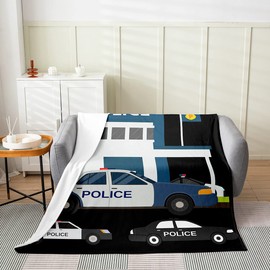 Erosebridal Police Car Blanket for Kids Boys Girls,Cartoon Car Throw Blanket Throw 50x60,Policeman Fleece Blanket for Sofa Bed Couch Decor Girls,Vehicles Fuzzy Blanket Lightweight Warm