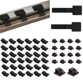 APOMOONS 50 Pcs Under Desk Cable Management, Hook and Loop Cable Strap Ties Ultra Adhesion Adjustable Cable Tie Reusable Cable Clip Hiding Sticky Back for Home and Office