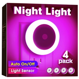 Briignite Purple Night Light, Night Lights Plug into Wall [4Pack], Nightlight with Light Sensors for Kids Room, Baby Night Light, Bathroom Stair Lights, Hallway Light