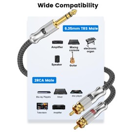EMK 1/4 to RCA Cable, 1/4" TRS Male to 2 RCA Male Audio Cable, 6.35mm Stereo Female to Dual RCA Plug Cable, Y Splitter Cable (1.2M, Silver)