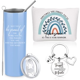 Zhehao Employee Appreciation Gifts Set May You Be Proud Tumbler Cup with Keychain Makeup Bag Thank You Gift for Teacher Nurse Coworker Lady(Rainbow)
