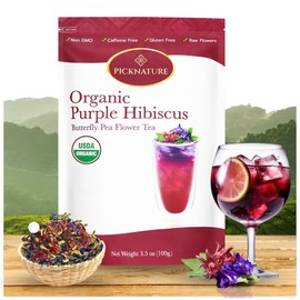 PICKNATURE Purple Hibiscus Tea and Butterfly Pea Flower Tea Loose Leaf Whole Petals Freshly Picked from Thailand | 3.5 oz (300+ Cups) | Herbal Tea Gifts | USDA Organic