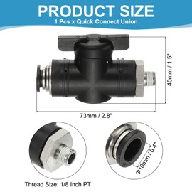 PATIKIL Pneumatic Ball Valve 3/8" OD x 1/8" PT Male Thread, Push to Connect Fittings Ball Valve Air Flow Control Valve Hose Fittings Straight Quick Connect Union for Compressed Hydraulic
