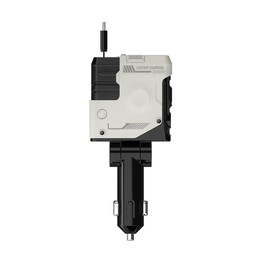 4-in-1 retractable fast car charger with voltage monitor, suitable for iPhone and Type-C, dual USB ports, charge four devices at the same timeÔºåRetractable Fast Charging Car Charger:_Pink Mecha