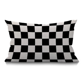 Checkerboard Decorative Cushion Cover Geometric Checkered Plaid Pattern Black and White Cotton Linen Pillow Cases Oblong Rectangle Throw Pillow Cover Case for Couch Sofa Bed 12x20 Inch 30 x 50 cm