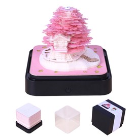 MACTANO 3D Art Calendar Memo Pad 2026, Creative Time Piece Calendar Sakura Tree Rip Away Paper Carving Sticky DIY Note Pink