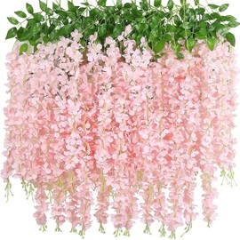 40 Pack Wisteria Flower Vines Garland, 3.75 Feet Artificial Flower Strings, Fake Hanging Flowers, Silk Wisteria Garland Flowers, Wisteria Vine for Wedding, Garden, Wall Decoration (Peach)