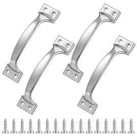 Falzqq 4 Pack Garage Door Handle Stainless Steel Gate Handle Furniture Pulls with 16 Screws 6 Inch Heavy Duty Screen Door Handles Shed Doors Handles for Wooden Fences Outdoor, Silver