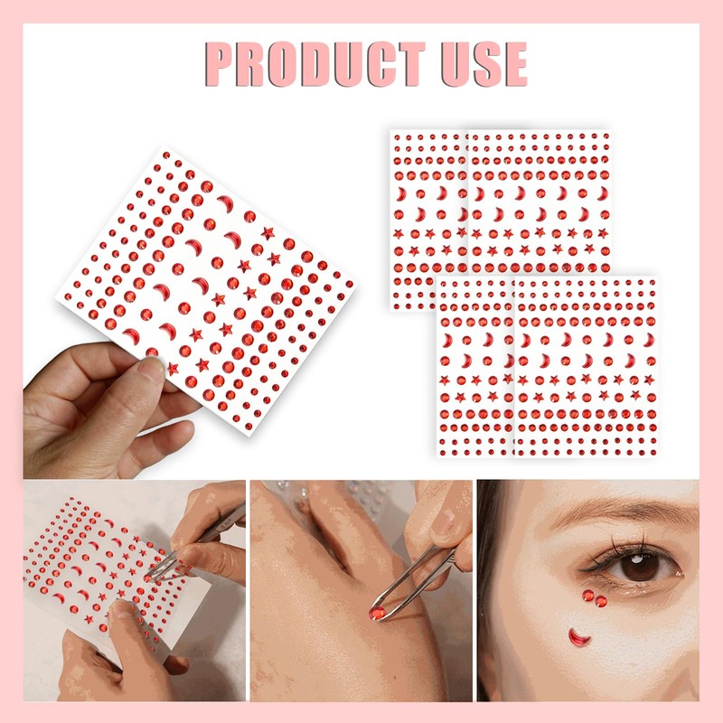 Pack of 4 Moon Face Gemstones Glitter Stones Stickers, Face