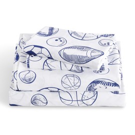 LONAVA Queen Sheet Set Kids - Ball Sports 4 Pieces Soft Cute Microfiber Bed Sheet for Boy Girls Teens, Oeko Texted Breathable Cooling Fabric & Deep Pocket Full Elastic Sheets