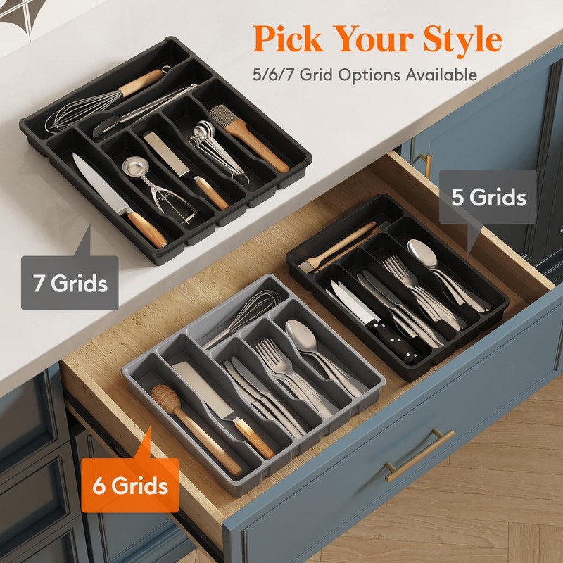 Lifewit Silverware Drawer Organizer Tray, Plastic Cutlery Storage for Kitchen