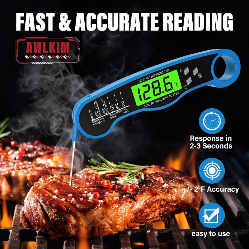 Instant Read Meat Thermometer Digital - Waterproof Food Thermometer with