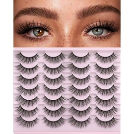 Kiromiro 인조 속눈썹 14mm 3D 밍크 내추럴 룩 고양이 위스피 팩, 키로미로, 14쌍 [Cat Eye C03] 14mm 3D Mink Natural Look Cat Eye Wispy Pack, Kiromiro, 14 Pairs [Cat Eye C03]