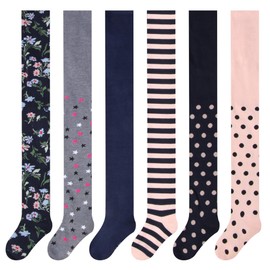 L&K-II 27257 Children's Tights, Girls' Tights, Baby Tights for Girls, Flowers, Dots, Stripes Pattern, Set of 6, 6er-27257