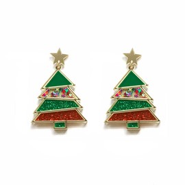 Pingyongchang Christmas Tree Acrylic Glitter Earrings for Women Lightweight Stars Drop Dangle Earrings Statement Holiday Jewelry Xmas Gifts-Green