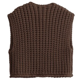 OLIPHEE Women's Sleeveless Short Plain Knitted Vest with Buttons Elegant Pullover Women's Sweater V-Neck Tops Women's Autumn Winter, coffee