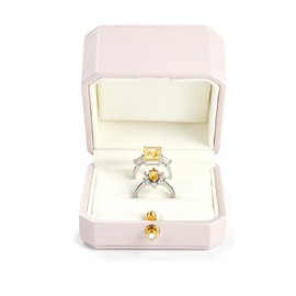 Woodten PU Dual Ring Box PU Leather Double Ring Box Weeding Proposal Engagement Ring Bearer Gift Case(Pink)