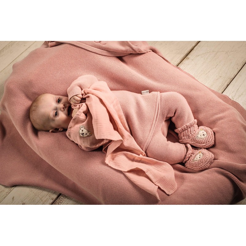 Steiff Unisex Baby Basic Blanket Knitted GOTS, Silver Pink, Silver