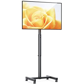 AM alphamount Floor TV Stand for 13-42 inch Flat & Curved TVs up to 44 lbs, Height Adjustable Monitor Floor Stand with Max VESA 200x200, Portable TV Mount Stand for Living Room, Bedroom, APFS01