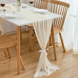 CHUQING Table Runner Beige Chiffon Table Runner Wedding Table Decoration 3 m Table Runner for Birthdays, Communion, Washable