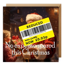NotNiceThings Funny Reduced Sticker Christmas Card, Yellow Sticker Themed Card, Rude Christmas Card for Him, Dad, Brother, for Her, Mum, Sister. Cheeky Cheap Christmas Cards