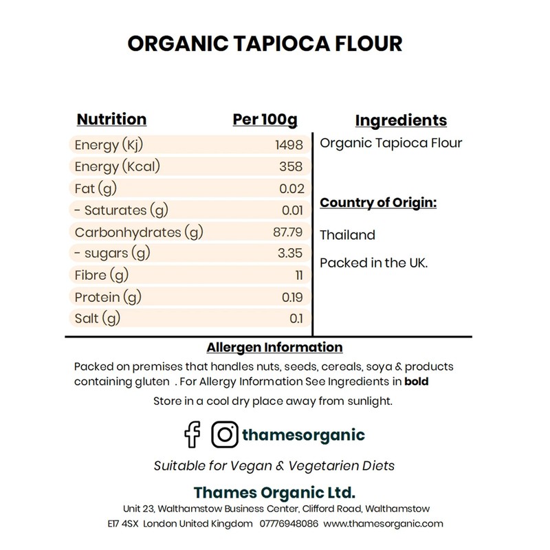 Organic Tapioca Flour - Non-GMO, Raw, Versatile, Vegan, Perfect for