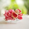 Fangsen Wedding Pink Artificial Rose Flower Floral Comb With Spring