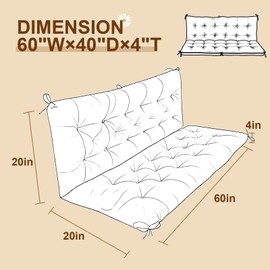 CTLAMK Porch Swing Cushions, Swings Replacement Cushion 2-3 Seater Replacement with Backresk, Outdoor Thickened Patio Swings Cushion for Patio Furniture with Ties 60×40"(Grey