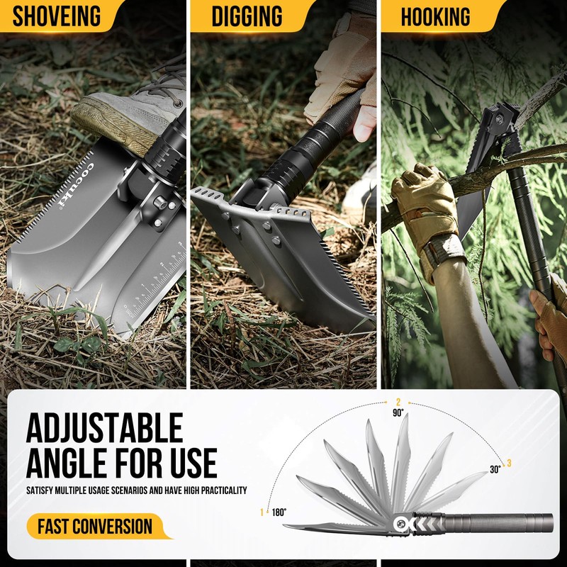 CoCuKi Outdoor Folding Camping Shovel Multitool Gear with High-Carbon Steel