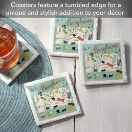 Thirstystone Pennsylvania 4-Pack Tumbled Tile Stone Coasters with Protective Cork Backing 4" Square Manufactured in The USA Artistic Absorbent Easily Wipes Clean