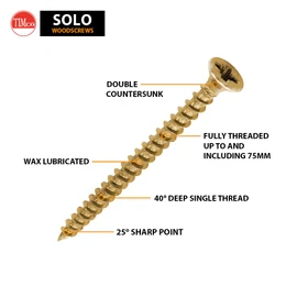 TIMCO Solo Chipboard & Woodscrews - Gold - 4.0 x 45 - Box of 200 - A Single Thread woodscrew mainly Used in Various Types of Timber and Man-Made Boards or into Masonry with The use of Plastic Plug