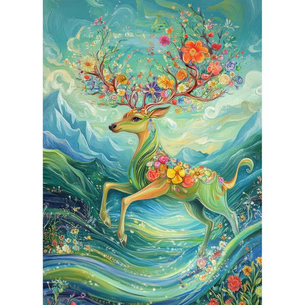 TangMosaic Floral Spirit Deer Jigsaw Puzzle, 1000 Piece Puzzle for
