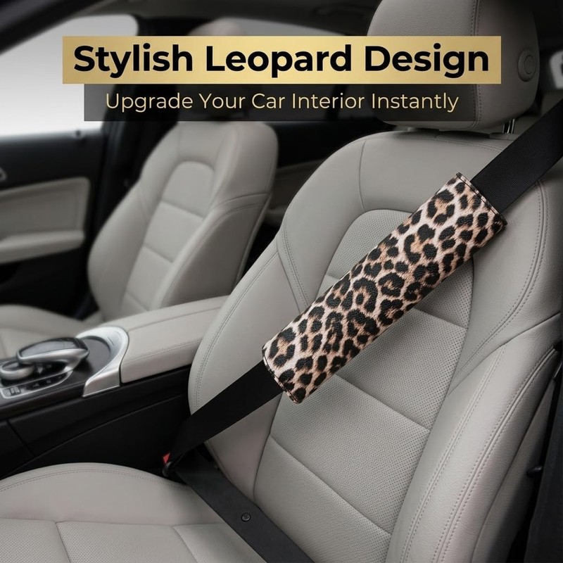JDDRY 2PCS Car Seat Belt Cover,Leopard Printed Pu Leather Seat