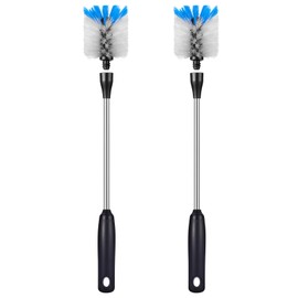 MOSOLAN Stainless Steel Bottle Brush with Replaceable Head, 2 Pack Long Handle Scrubbing Brush for Water Bottles, Glasswares, Mugs, Flasks, Tumblers, Vases, and Kitchen Sink, 15 in