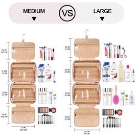 Travel Hanging Toiletry Bag for Women, with Jewelry Organizer Compartment, Medium Waterproof Hanging Makeup Accessories, Cosmetic Essentials, Toiletries Dopp Kit Set with Trolley Belt, Baby Pink