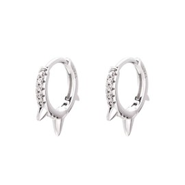 Punk Spikes Sterling Silver Stud Small CZ Hoop Earrings for Women Teen Girls Men Charms Huggie Hoops Cuff Cartilage Stud Tragus Helix Crystal Wrap Earrings Hypoallergenic Rock Fashion Jewellery