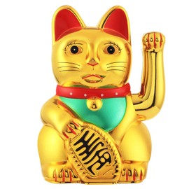 IBWell Gold/Black/White Maneki Neko Lucky Cat,Fengshui Cat- Waving Arm Battery Operated for Fortune Money and Good Luck (Gold, 8 in)