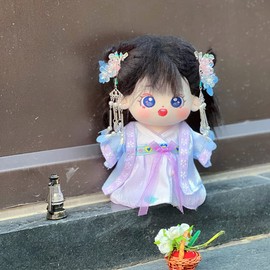 niannyyhouse 20cm Plush Doll Antique Hemfu Suit Scarf Dress Hairpin 8" Doll Dress Up (Blue+Purple)