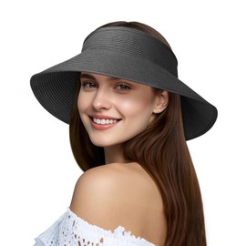 Sun Visors for Women, Wide Brim Foldable & Packable Ponytail Beach Hat with UPF 80+, Perfect for Summer Travel