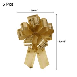 sourcing map 5pcs 4 Inch Large Pull Bow Metallic Gold Gift Wrapping Bows with Gold Edge for Wedding Baskets Presents Christmas