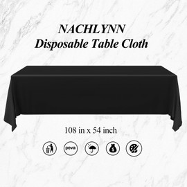 NACHLYNN 6 Pack Disposable Plastic Tablecloths 54 x 108 Inch Black Rectangle Table Cover for Holiday Party Engagement Weddings Baptism Birthday Decoration