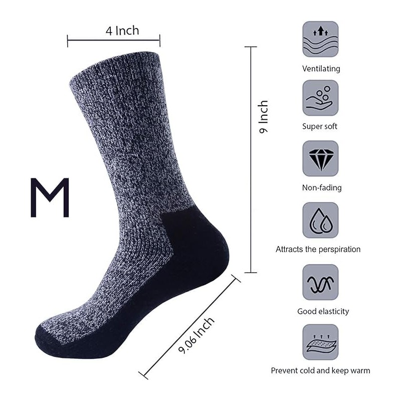 Justay 2 Pairs Merino Socks Men's Wool Socks, Hiking Socks,