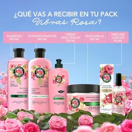 Herbal Essences Shampoo Vibras Rosa Kit Exclusivo Rosa Mosqueta 240 ml + Acondicionador 240 ml + Crema Para Peinar 150 ml + Mascarilla Nutritiva 300 m