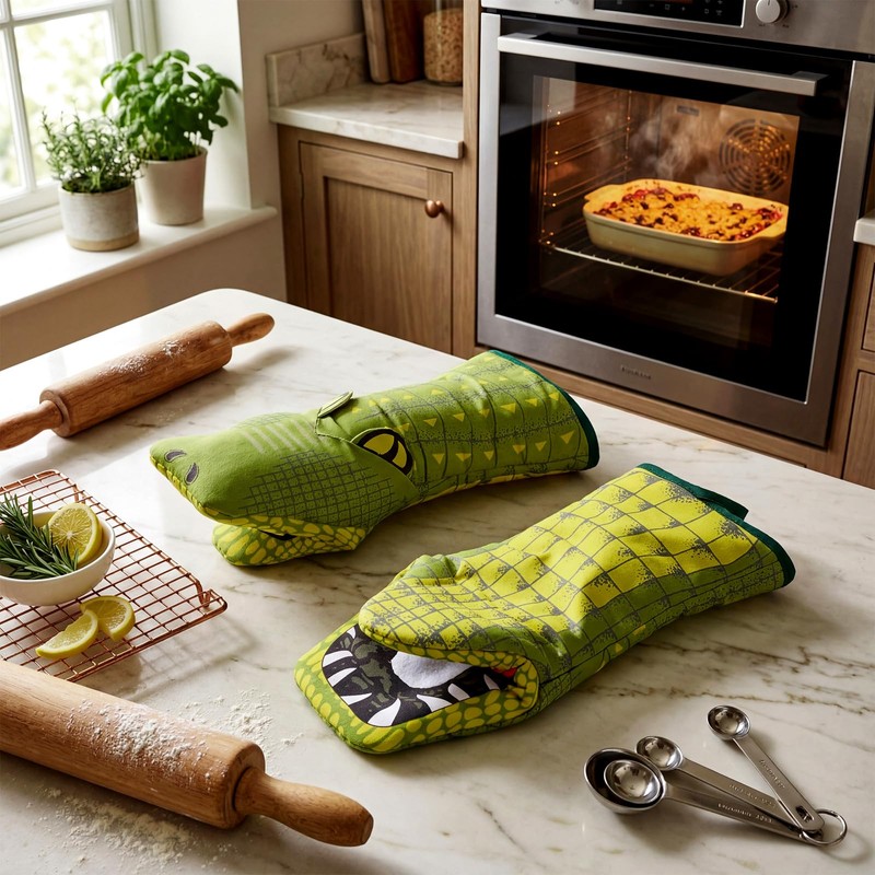 Zhehao 2 Pcs 3D Alligator Souvenir Oven Mitts Green Alligator