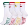Boyiee 4 Pairs Pilates Socks Women Cute Non Slip Pilates Grip Cotton Yoga Crew Socks with Embroidered Fruits Patterns for Ballet, Dance, Workout, Fitness, Running, Hospital