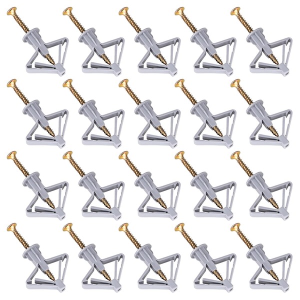 Bxian 55PCS Plastic Plasterboard Anchors and Screws Kit Drywall Anchors